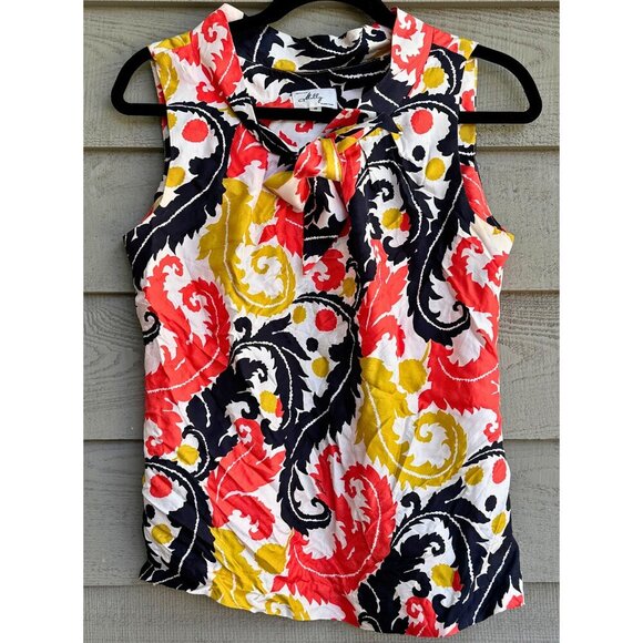 Milly 100% Silk Floral Tie-Neck Blouse Size 6 - Picture 4 of 11